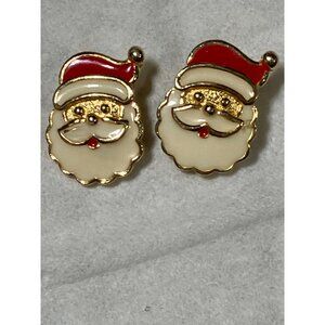 Santa Claus Gold-Tone Enamel Stud Earrings For Christmas